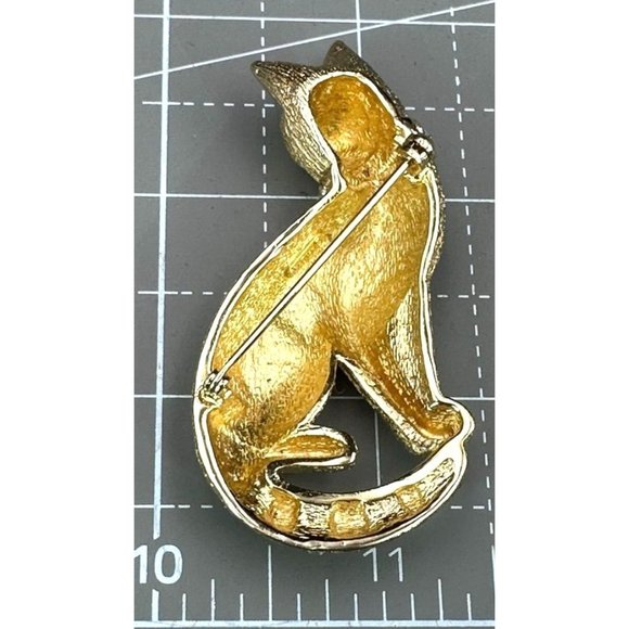 Vintage Christian Dior Gold Plated Siamese Cat Brooch with Clear Crystal Stones - Picture 2 of 5
